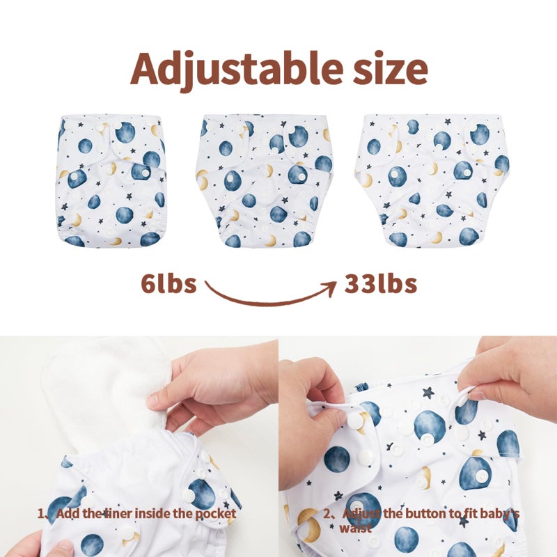 Happy Flute HappyFlute 9 Sets Newborn Baby Cloth Pocket Diapers Adjustable Reusable for Baby Boys and Girls(6-33 pounds,0-3 Years),One Wet Bag+4Diapers and 4Inserts (AD09) - Image 3